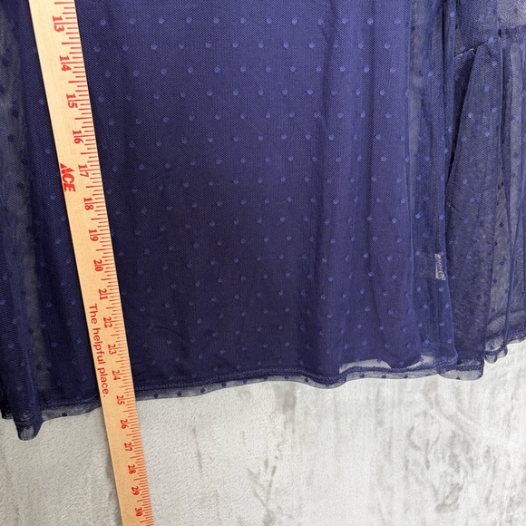 Navy Sheer Polka Dot Bell Sleeve Blouse Sz L Romantic‎ Whimsigoth Dainty - Picture 10 of 12
